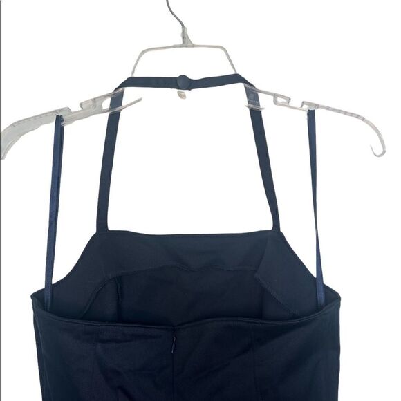 Express World Brand Navy Vintage 90s Y2K Floral Embroidered Halter Mini Dress - Picture 6 of 8